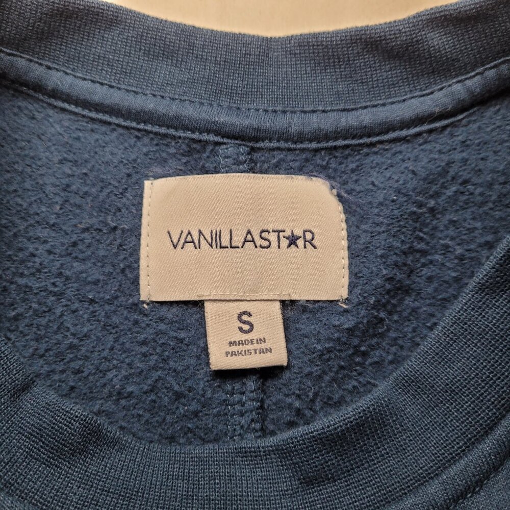 Vanilla Star Navy Blue Retro Rainbow Stripe Cropped Sweatshirt Small - Picture 4 of 8